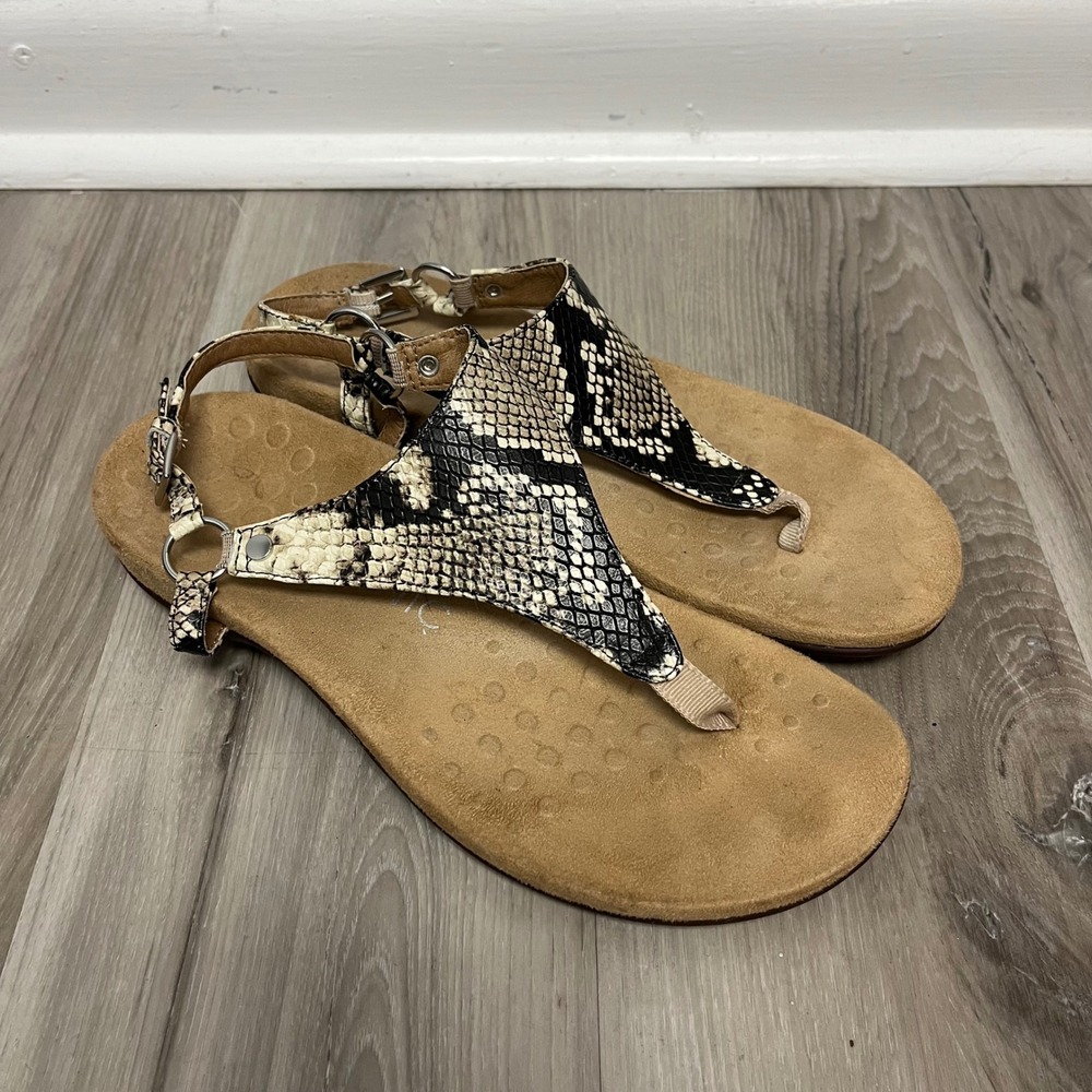 Vionic Sandals Womens 8 Kirra Black & White Snakeskin Print Orthopedic Backstrap
